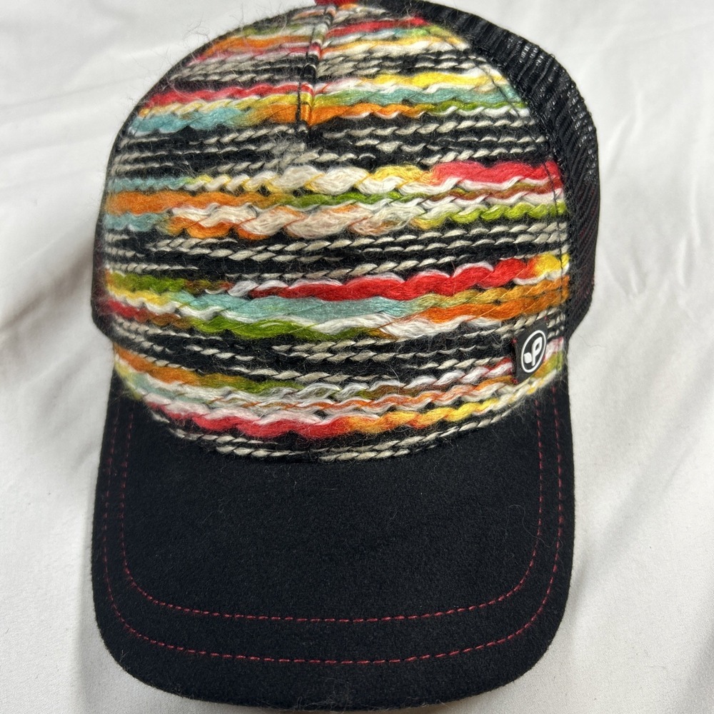 Pistil Hat Cap Trucker Snap Back One Size Multicolor Mens Knit Stripe Mesh Logo